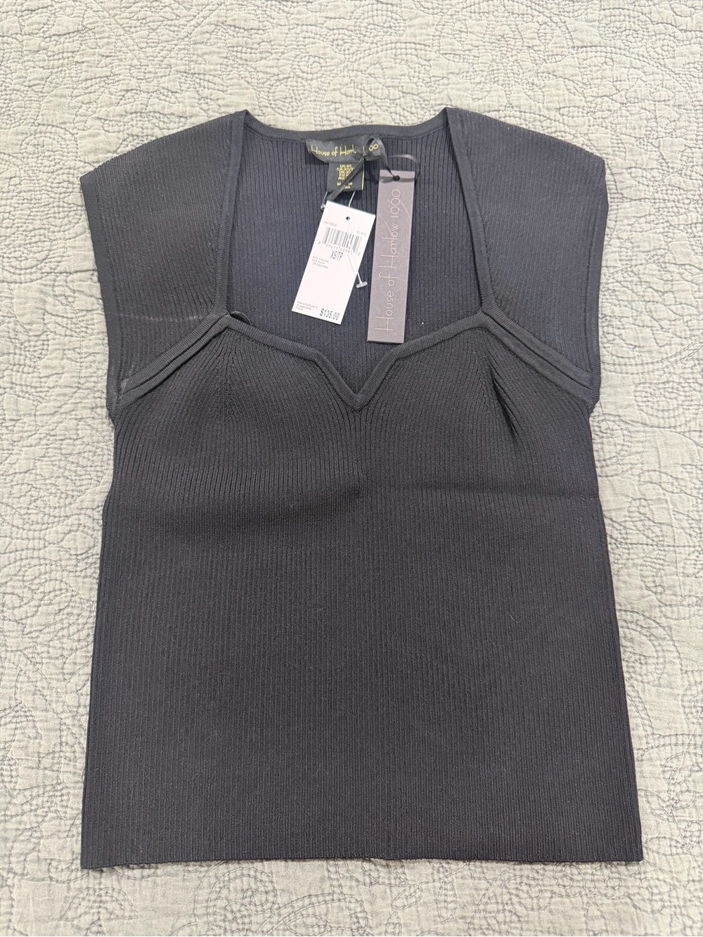 House of Harlow 1960 Black Ribbed Sweetheart Neck Tank